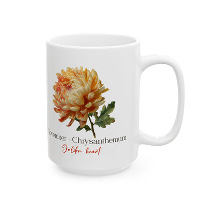 November Birth Flower Mug | Chrysanthemum Golden Heart 15oz Coffee Cup