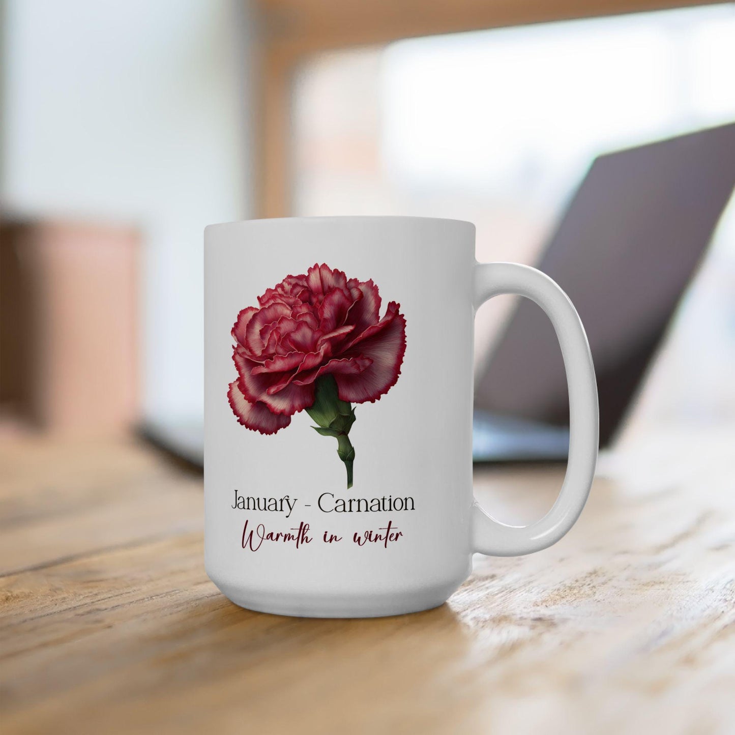 January Carnation Coffee Mug | Winter Birth Flower Gift