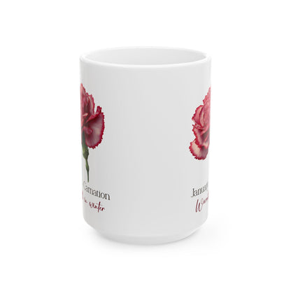 January Carnation Coffee Mug | Winter Birth Flower Gift