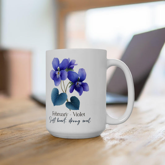February Violet Birth Flower Mug | 15oz Ceramic Coffee Cup