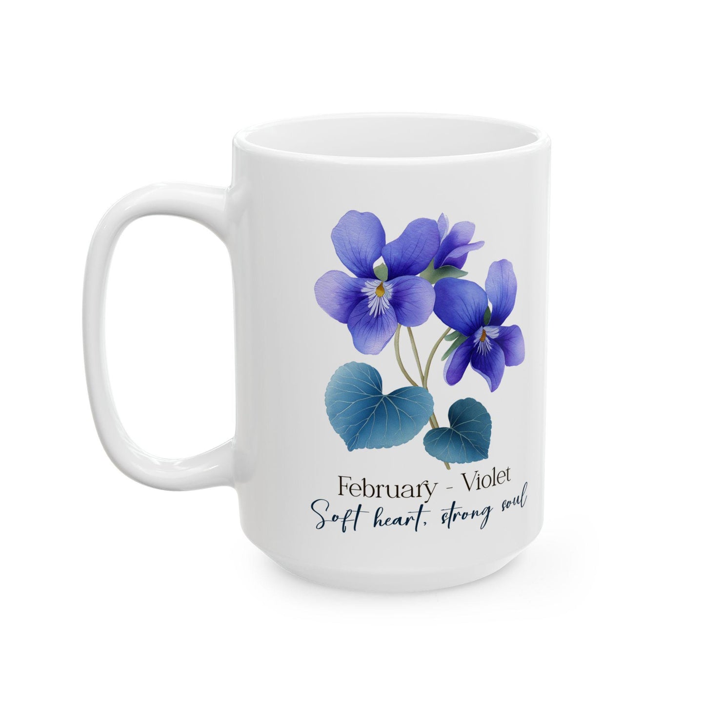 February Violet Birth Flower Mug | 15oz Ceramic Coffee Cup