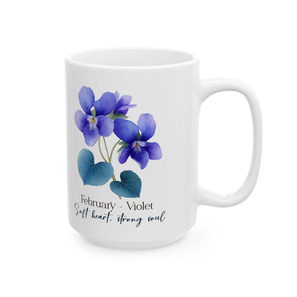 February Violet Birth Flower Mug | 15oz Ceramic Coffee Cup