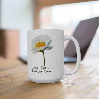 ColorFlow | April Daisy Pure Joy Blooms Mug | Floral 15oz Coffee Cup | Birth Flower Gift | Spring Nature Inspired Drinkware
