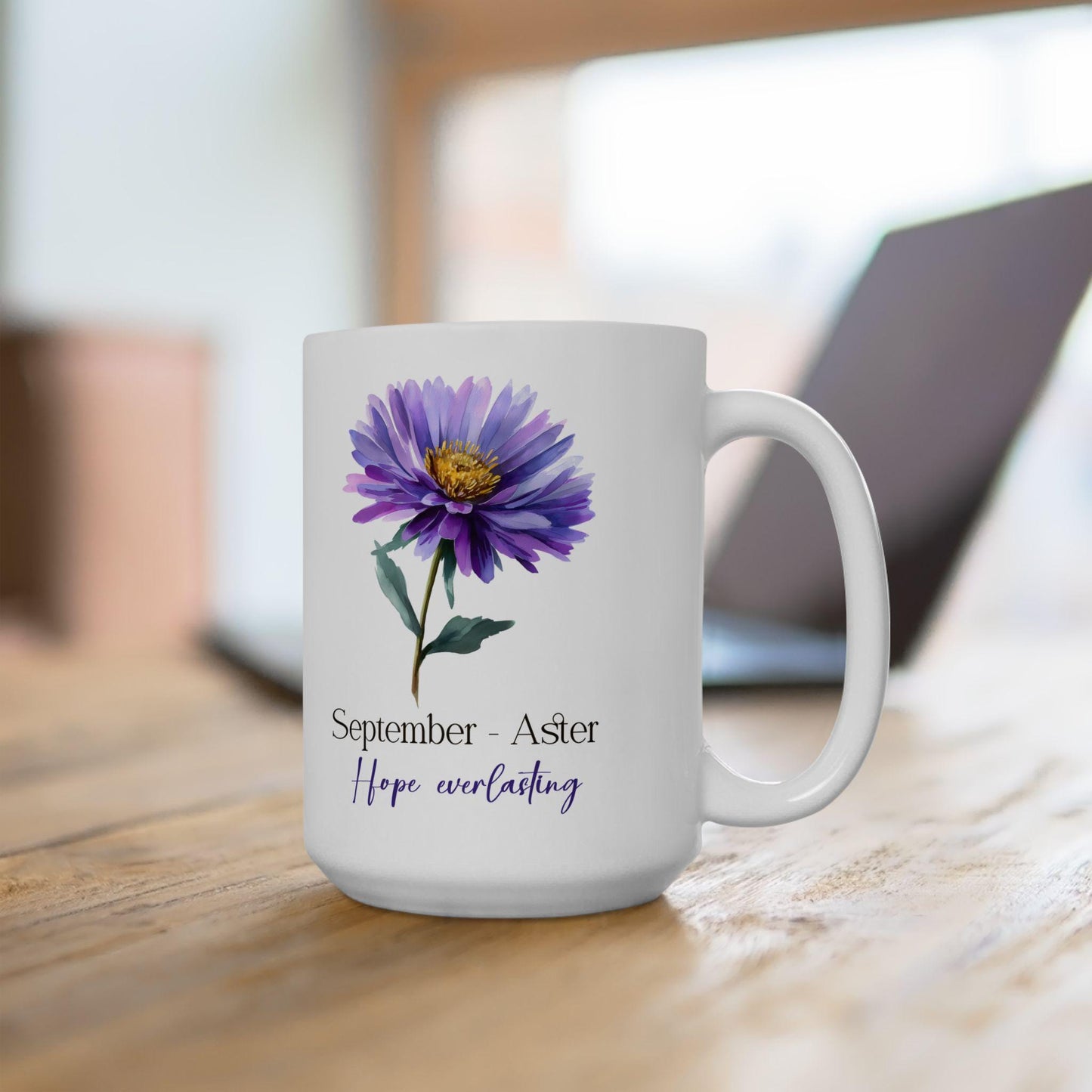 September Aster Mug | 15oz Floral Coffee Cup, Birth Flower Gift