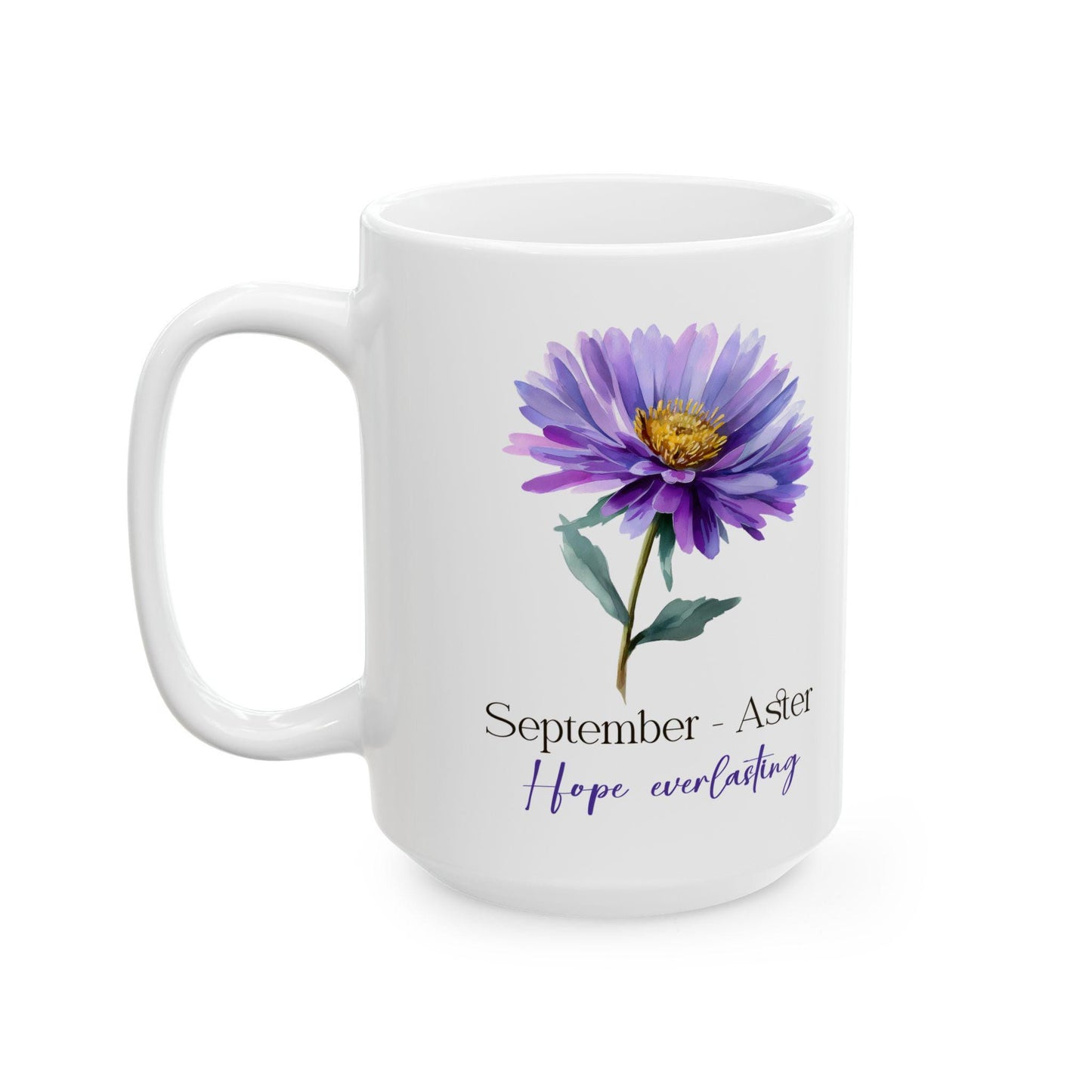 September Aster Mug | 15oz Floral Coffee Cup, Birth Flower Gift