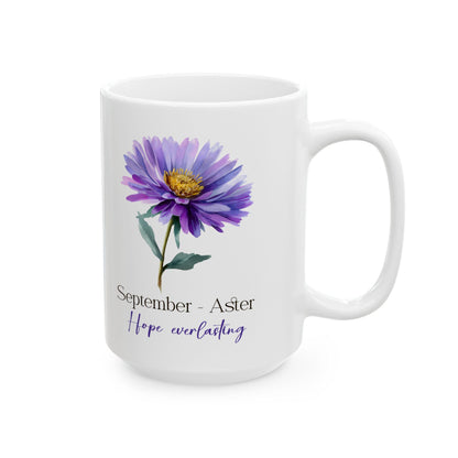 September Aster Mug | 15oz Floral Coffee Cup, Birth Flower Gift