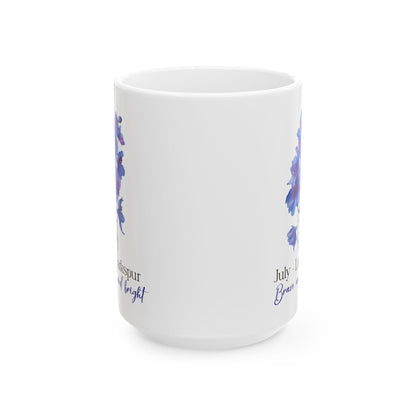 ColorFlow | July Larkspur Brave and Bright Mug | Floral 15oz Coffee Cup | Birth Flower Gift | Summer Botanical Drinkware