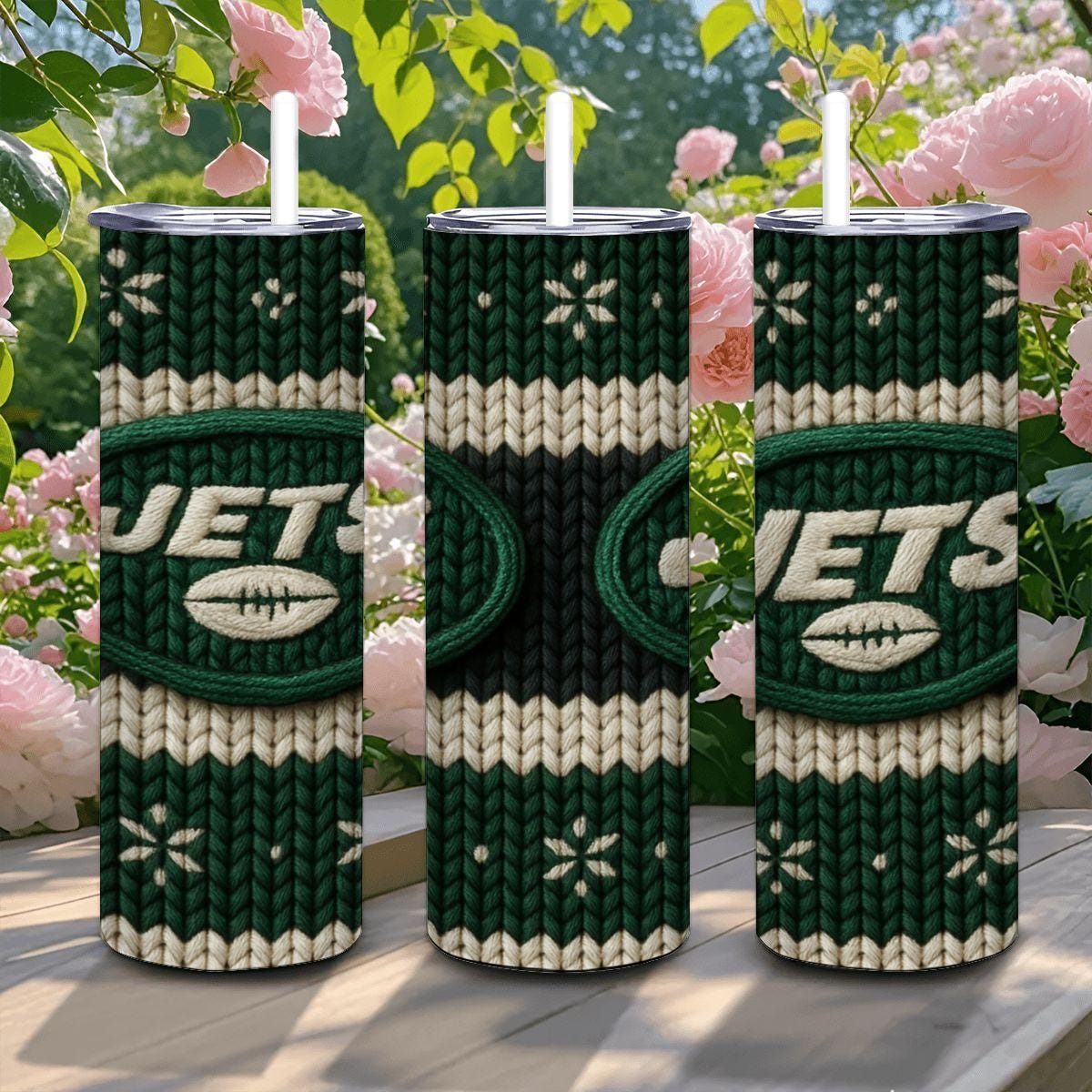 ColorFlow | New York Jets Inspired Seamless Sweater 20oz Skinny Tumbler with Straw
