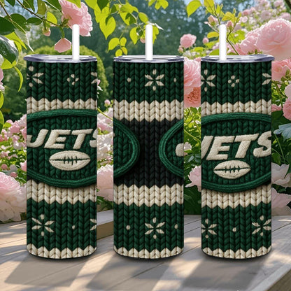 ColorFlow | New York Jets Inspired Seamless Sweater 20oz Skinny Tumbler with Straw