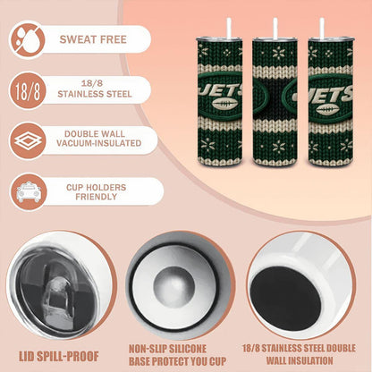 ColorFlow | New York Jets Inspired Seamless Sweater 20oz Skinny Tumbler with Straw