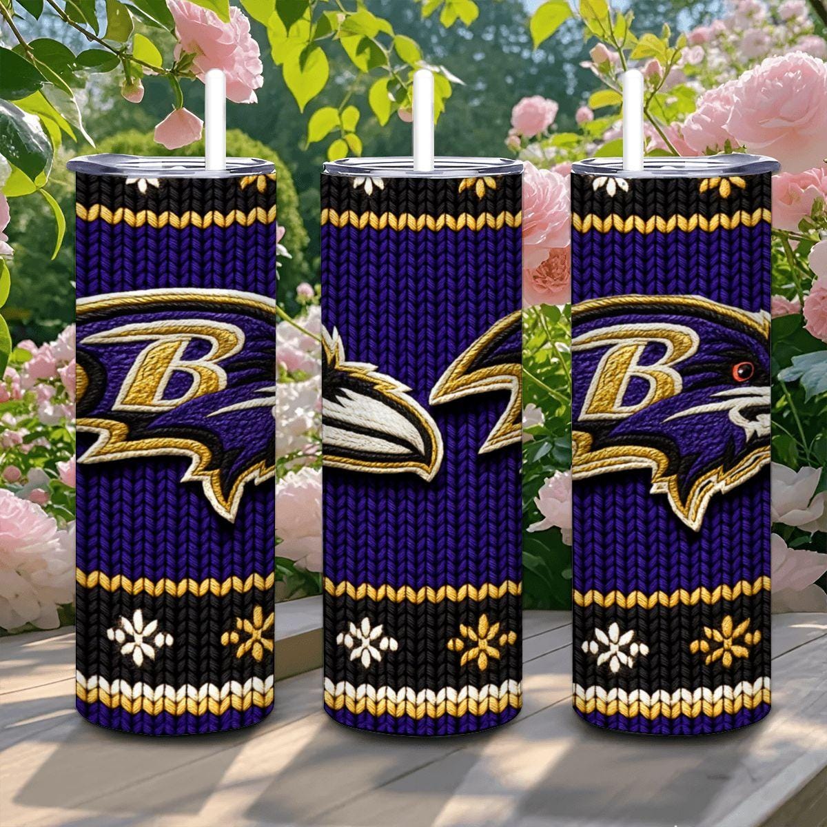 ColorFlow | Baltimore Ravens Inspired Seamless Sweater 20oz Skinny Tumbler with Straw