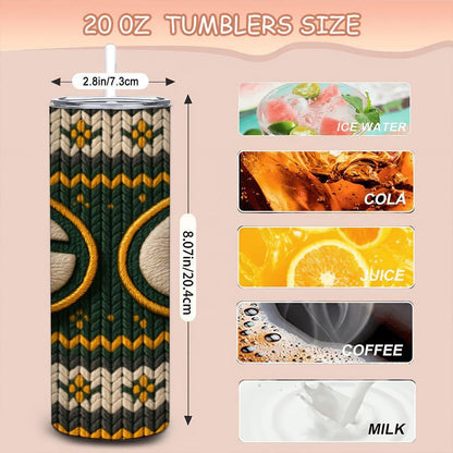 ColorFlow | Green Bay Packers Inspired Seamless Sweater 20oz Skinny Tumbler with Straw