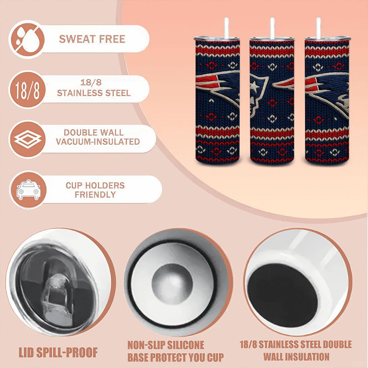 ColorFlow | New England Patriots Inspired Seamless Sweater 20oz Skinny Tumbler with Straw