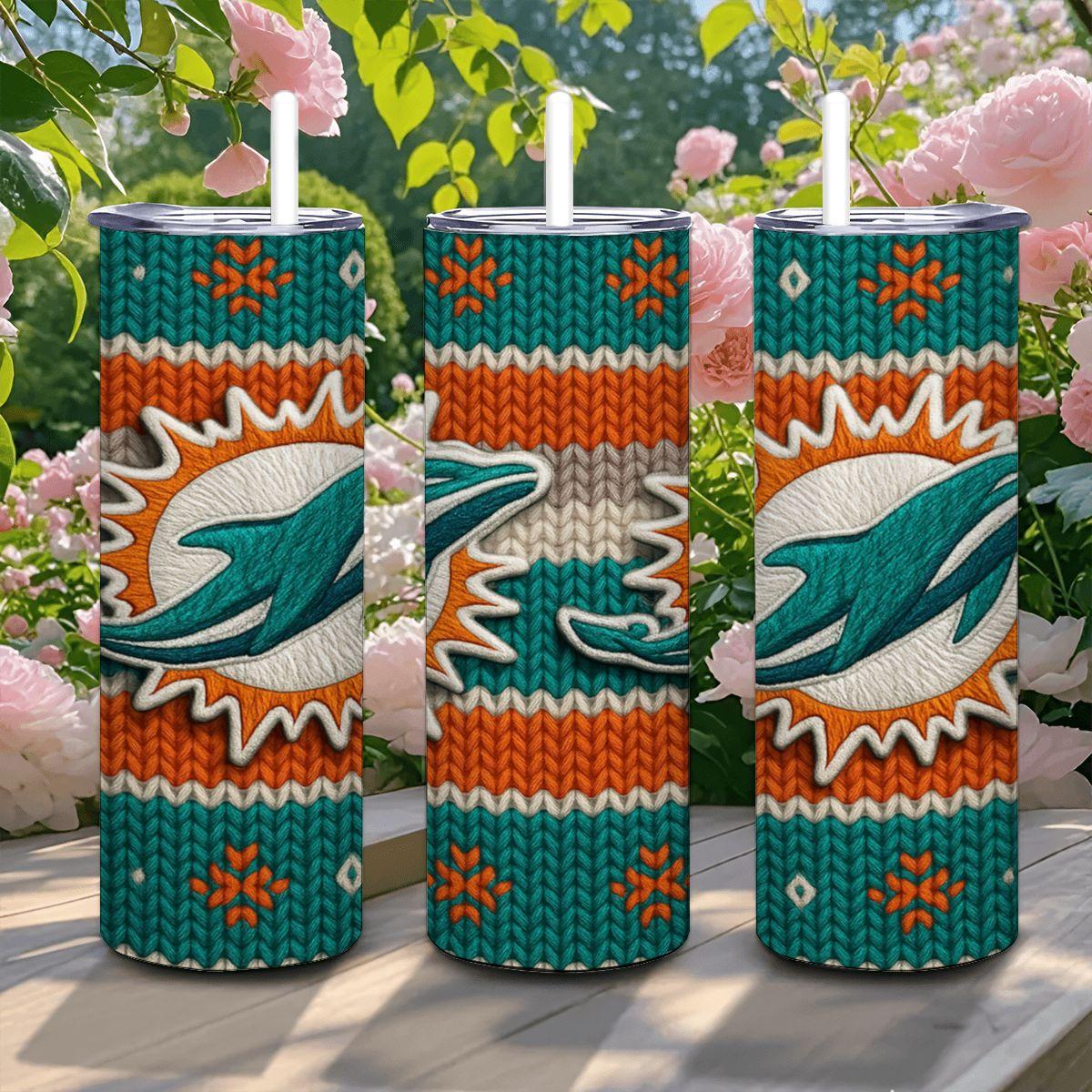 ColorFlow | Miami Dolphins Inspired Seamless Sweater 20oz Skinny Tumbler with Straw