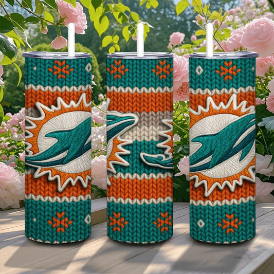 ColorFlow | Miami Dolphins Inspired Seamless Sweater 20oz Skinny Tumbler with Straw