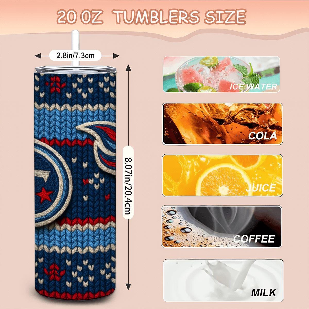 ColorFlow | Tennessee Titans Inspired Seamless Sweater 20oz Skinny Tumbler with Straw