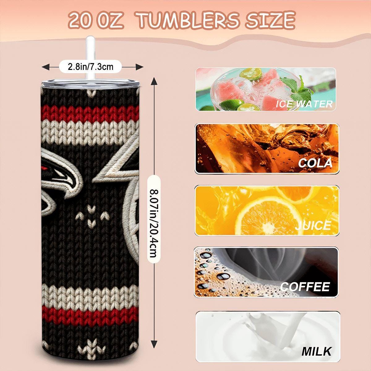 ColorFlow | Atlanta Falcons Inspired Seamless Sweater 20oz Skinny Tumbler with Straw