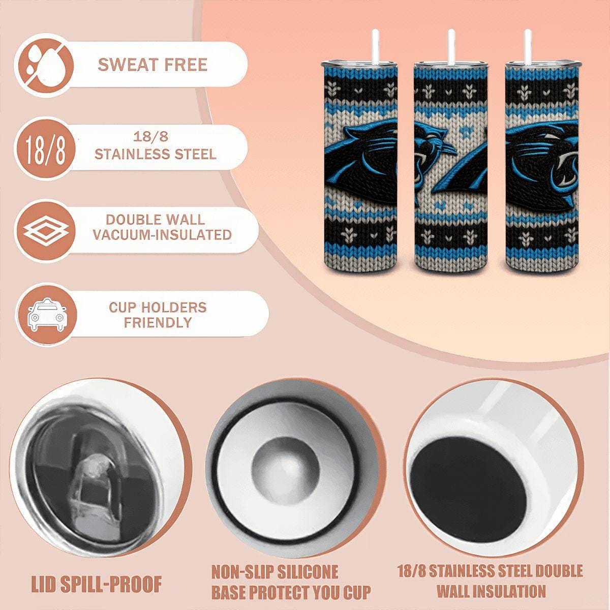 ColorFlow | Carolina Panthers Inspired Seamless Sweater 20oz Skinny Tumbler with Straw
