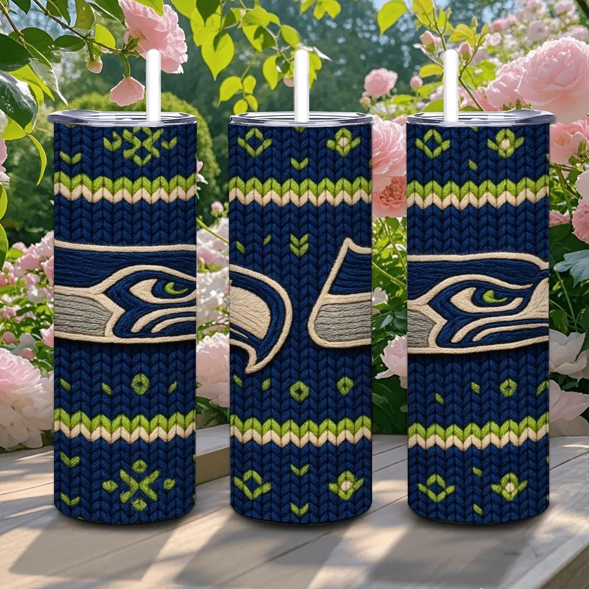 ColorFlow | Seattle Seahawks Inspired Seamless Sweater 20oz Skinny Tumbler with Straw