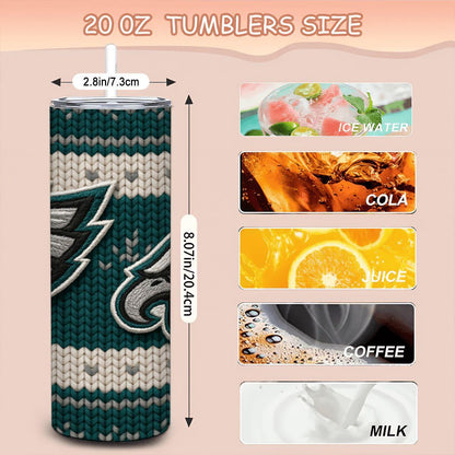 ColorFlow | Philadelphia Eagles Inspired Seamless Sweater 20oz Skinny Tumbler with Straw