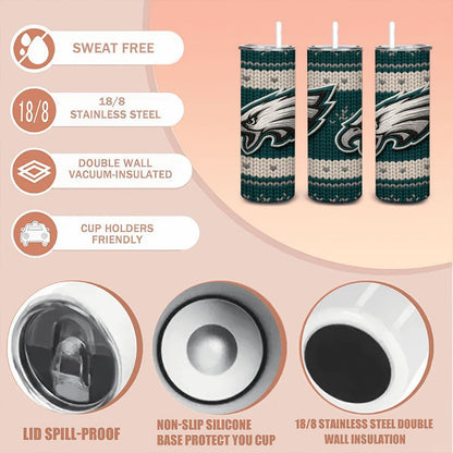 ColorFlow | Philadelphia Eagles Inspired Seamless Sweater 20oz Skinny Tumbler with Straw