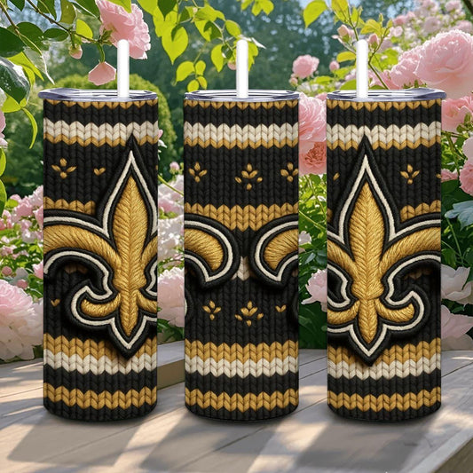 ColorFlow | New Orleans Saints Inspired Seamless Sweater 20oz Skinny Tumbler with Straw