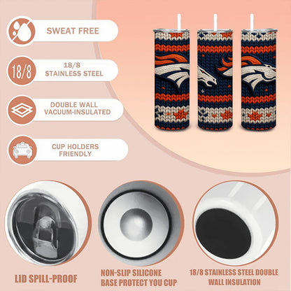 ColorFlow | Denver Broncos Inspired Seamless Sweater 20oz Skinny Tumbler with Straw