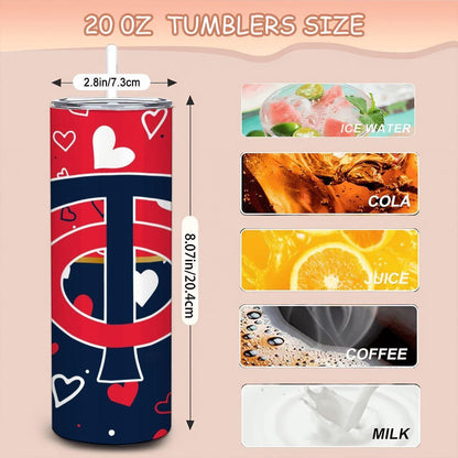 ColorFlow | Minnesota Inspired Twins Hearts Straight Tumbler 20oz Stainless Steel Gift Optional Personalization