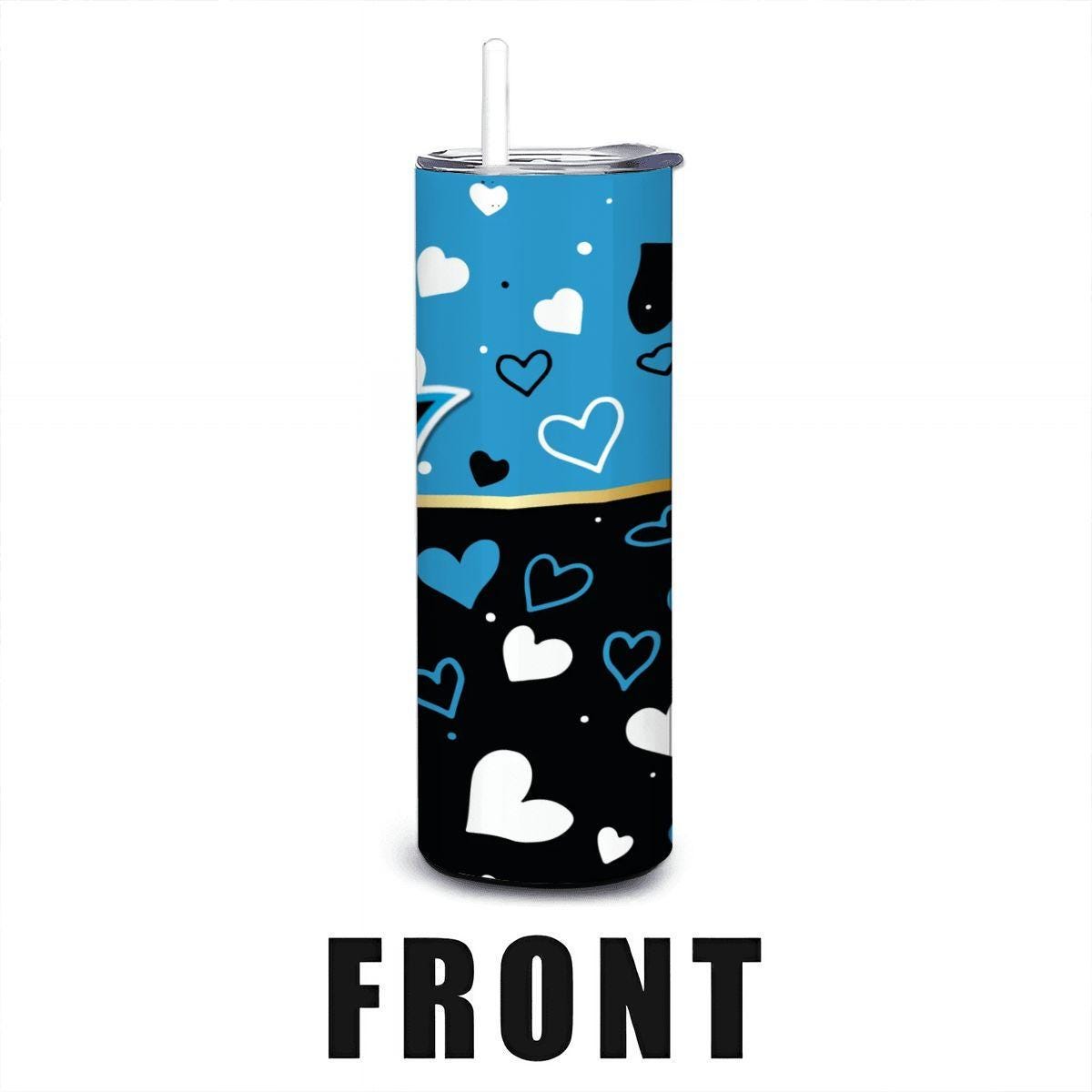 ColorFlow | Miami Inspired Marlins Hearts Straight Tumbler 20oz Stainless Steel Gift Optional Personalization