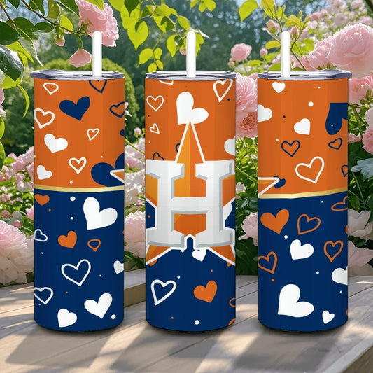 ColorFlow | Houston Inspired Astros Hearts Straight Tumbler 20oz Stainless Steel Gift Optional Personalization