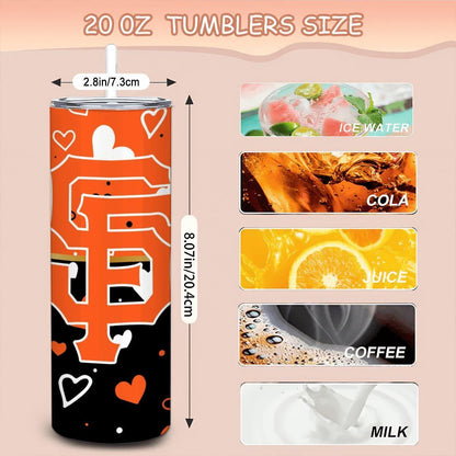 ColorFlow | Baltimore Inspired Orioles Hearts Straight Tumbler 20oz Stainless Steel Gift Optional Personalization