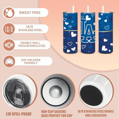 ColorFlow | Los Angeles Inspired Dodgers Hearts Straight Tumbler 20oz Stainless Steel Gift Optional Personalization