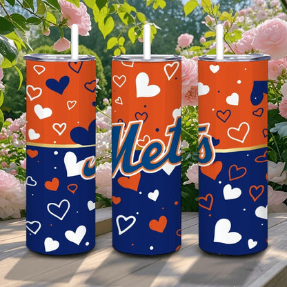 ColorFlow | New York Inspired Mets Hearts Straight Tumbler 20oz Stainless Steel Gift Optional Personalization