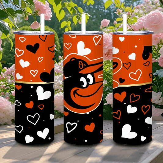 ColorFlow | Baltimore Inspired Orioles Hearts Straight Tumbler 20oz Stainless Steel Gift Optional Personalization