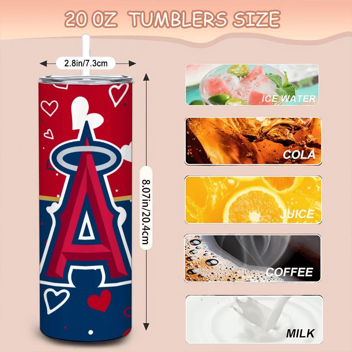 ColorFlow | Los Angeles Inspired Angels Hearts Straight Tumbler 20oz Stainless Steel Drinkware Optional Personalization