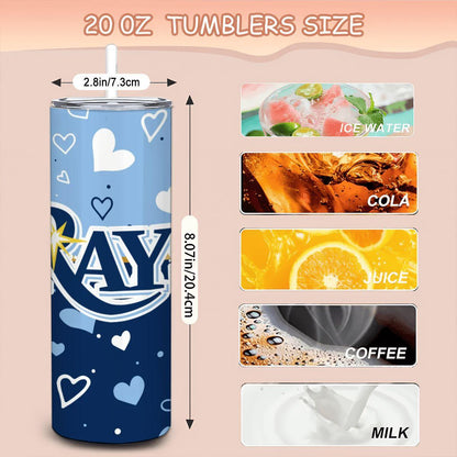 ColorFlow | Tampa Bay Inspired Rays Hearts Straight Tumbler 20oz Stainless Steel Gift Optional Personalization