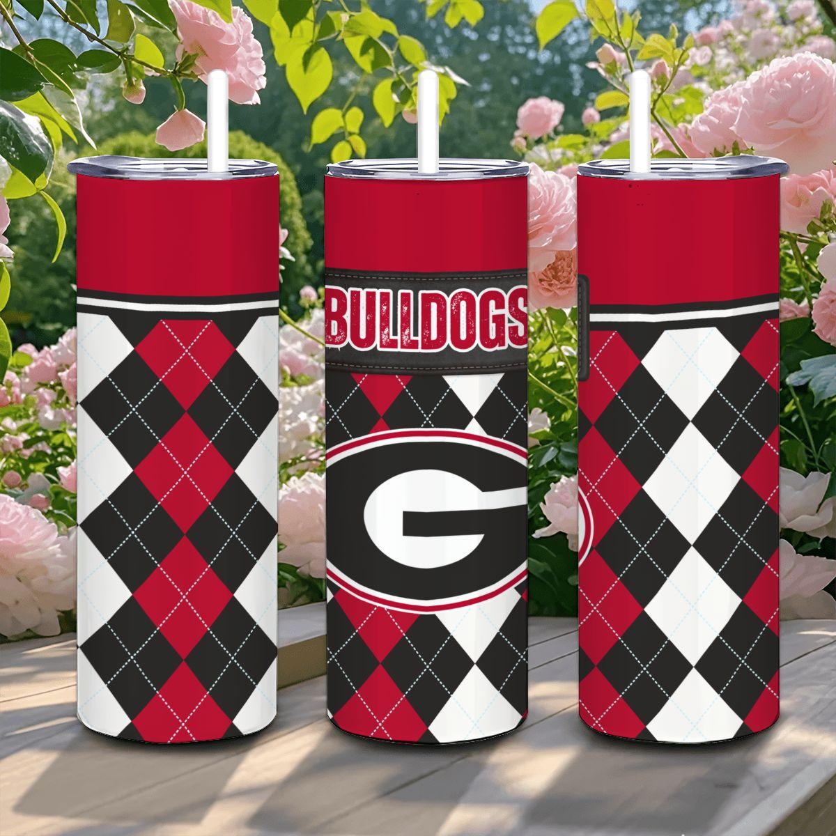ColorFlow | Georgia Inspired Bulldogs Argyle Hearts Straight Tumbler 20oz Stainless Steel Drinkware Optional Personalization