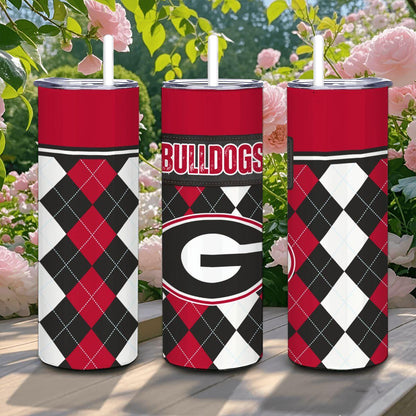 ColorFlow | Georgia Inspired Bulldogs Argyle Hearts Straight Tumbler 20oz Stainless Steel Drinkware Optional Personalization