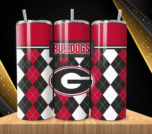 ColorFlow | Georgia Inspired Bulldogs Argyle Hearts Straight Tumbler 20oz Stainless Steel Drinkware Optional Personalization