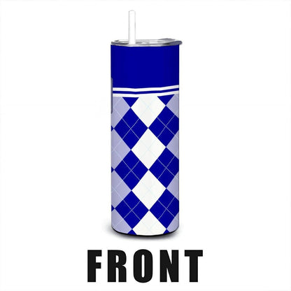 ColorFlow | Duke Inspired Blue Devils Argyle Straight Tumbler 20oz Stainless Steel Drinkware Optional Personalization