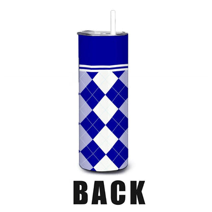 ColorFlow | Duke Inspired Blue Devils Argyle Straight Tumbler 20oz Stainless Steel Drinkware Optional Personalization
