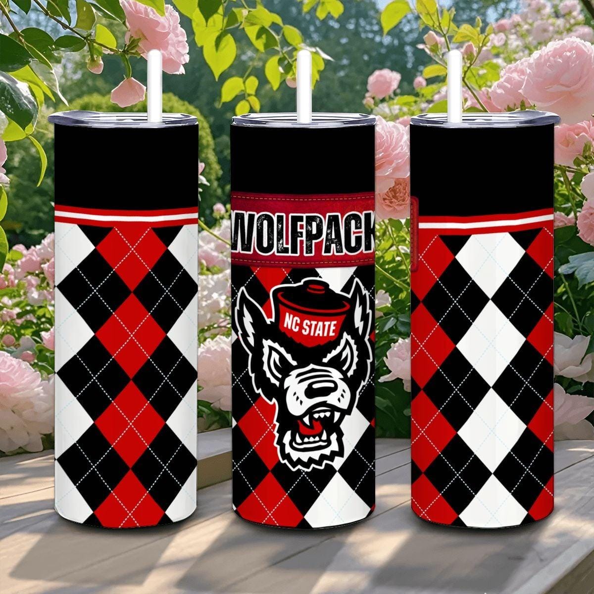 ColorFlow | NC State Inspired Wolfpack Argyle Straight Tumbler 20oz Stainless Steel Drinkware Optional Personalization