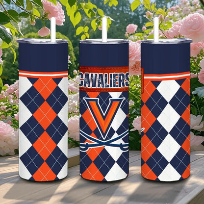 ColorFlow | Virginia Inspired Cavaliers Argyle Straight Tumbler 20oz Stainless Steel Drinkware Optional Personalization