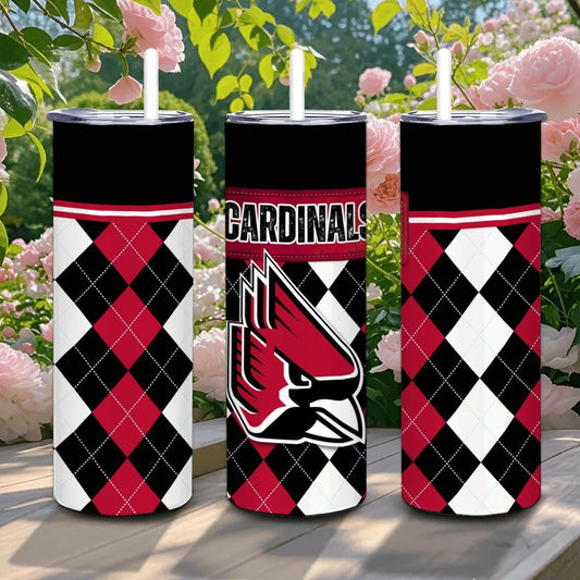 ColorFlow | Ball State Inspired Cardinals Argyle Straight Tumbler 20oz Stainless Steel Drinkware Optional Personalization