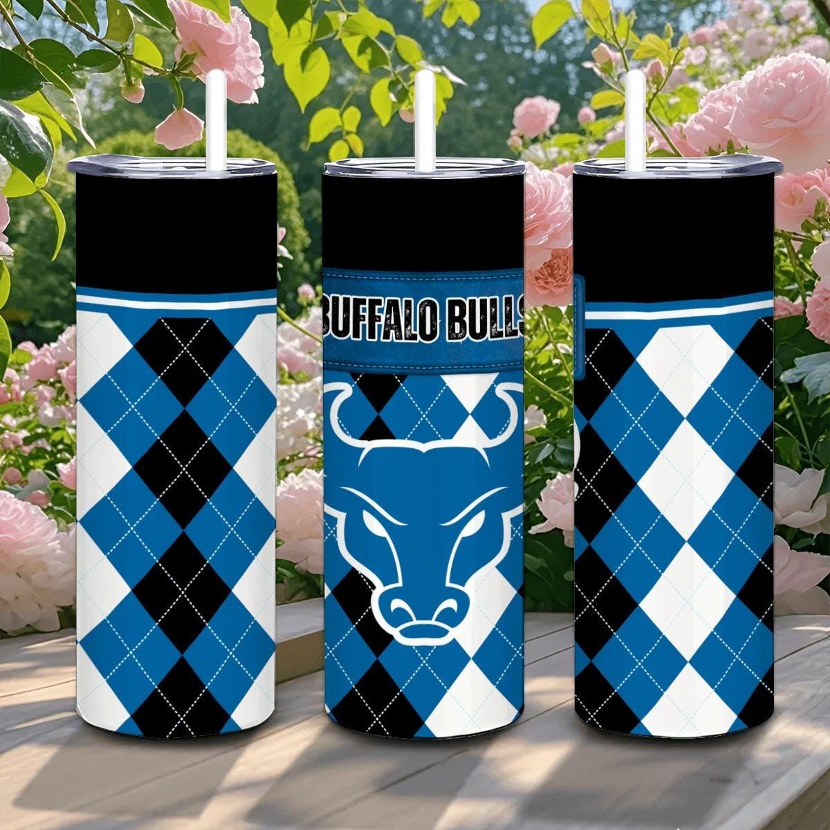 ColorFlow | Buffalo Inspired Bulls Argyle Straight Tumbler 20oz Stainless Steel Drinkware Optional Personalization