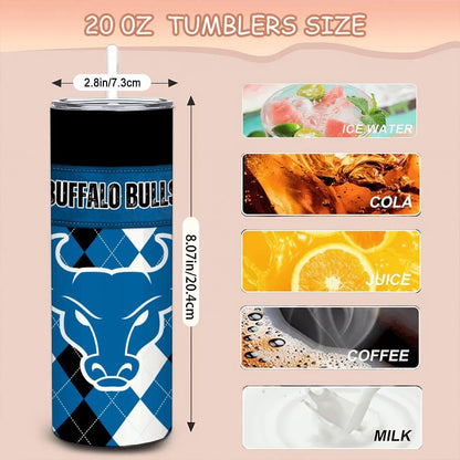 ColorFlow | Buffalo Inspired Bulls Argyle Straight Tumbler 20oz Stainless Steel Drinkware Optional Personalization