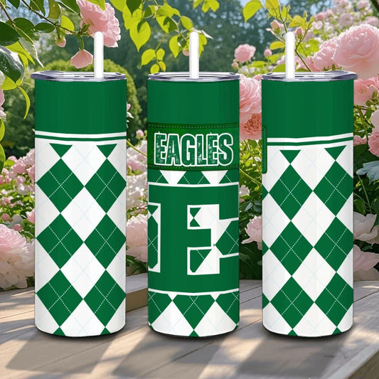 ColorFlow | Eastern Michigan Inspired Eagles Argyle Straight Tumbler 20oz Stainless Steel Drinkware Optional Personalization