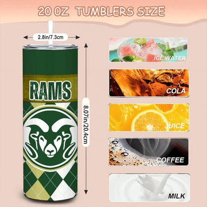 ColorFlow | Colorado State Inspired Rams Argyle Straight Tumbler 20oz Stainless Steel Drinkware Optional Personalization