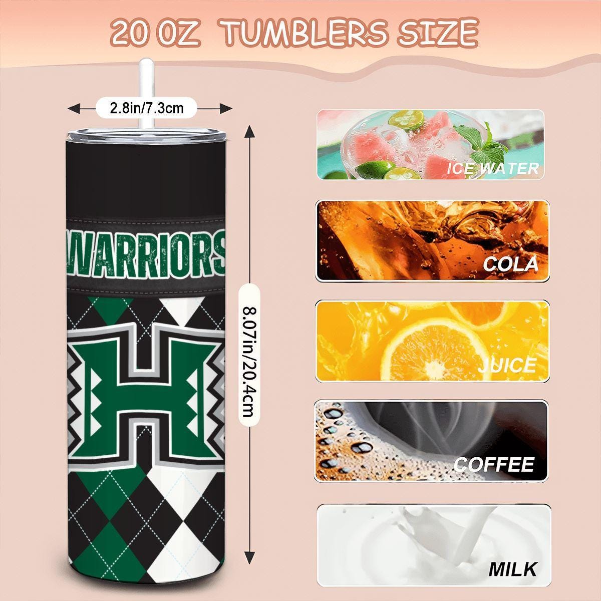ColorFlow | Hawaii Inspired Warriors Argyle Straight Tumbler 20oz Stainless Steel Drinkware Optional Personalization