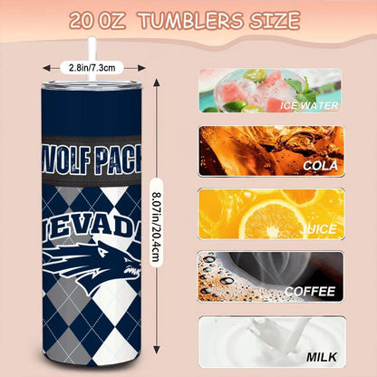ColorFlow | Nevada Wolf Pack Inspired 20oz Straight Tumbler | Team Color Stainless Steel | Personalization Optional